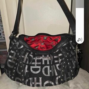 Harley-Davidson Black and Glittery Silver Shoulder Bag